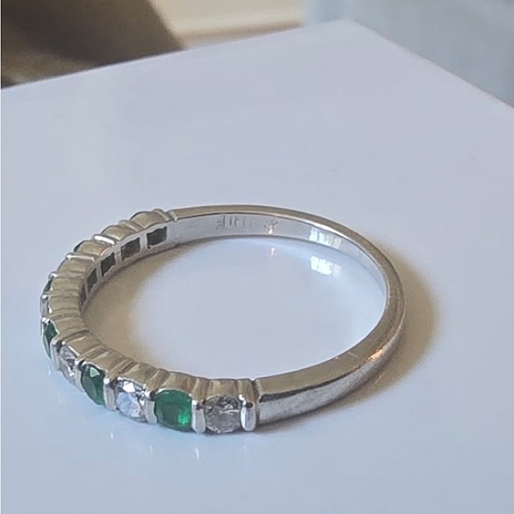 Tiffany & Co. Platinum Emerald & Diamond Ring - Picture 6 of 9